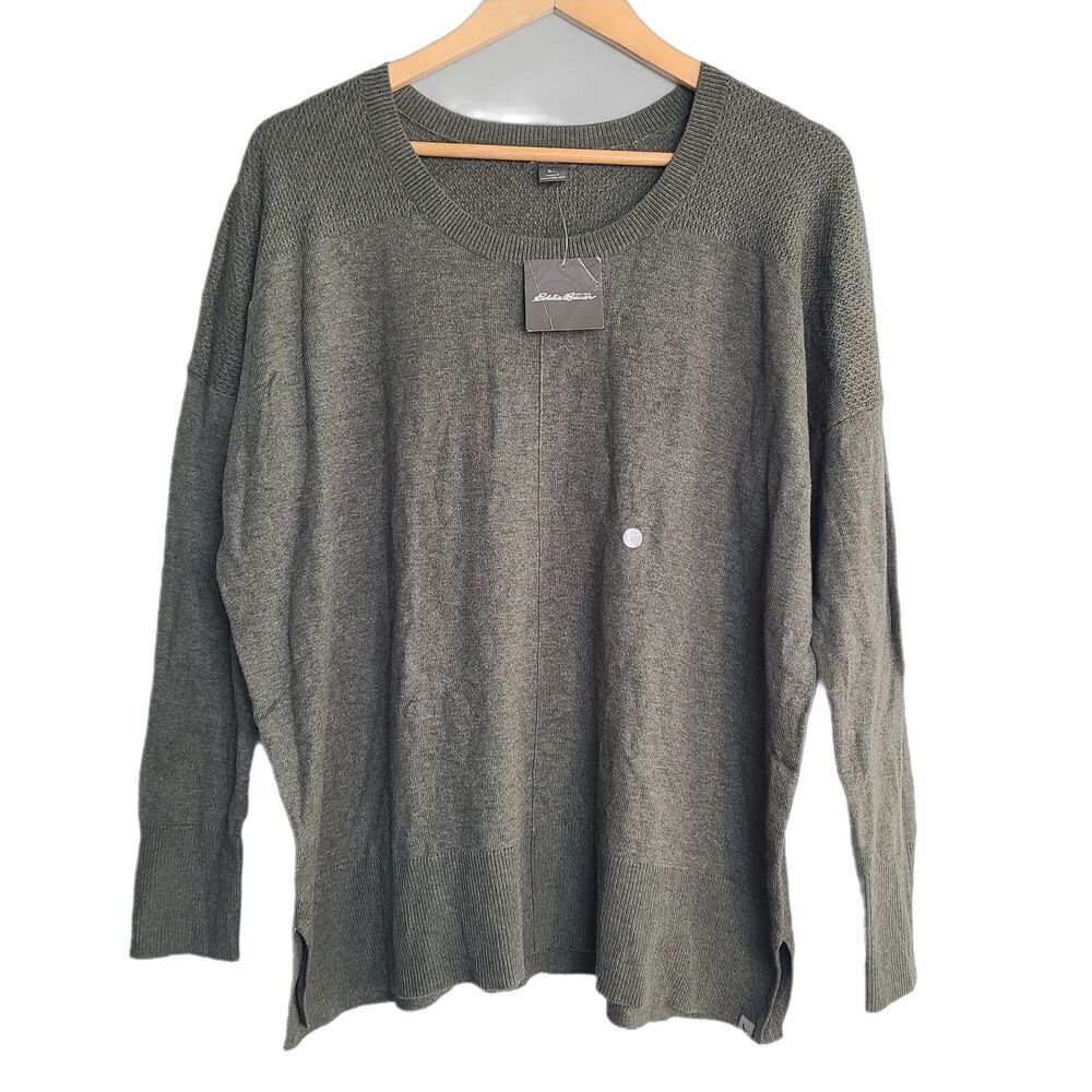 NEW Eddie Bauer Christine Pullover Sweater L Olive Green Knit Dolman‎ Sleeve